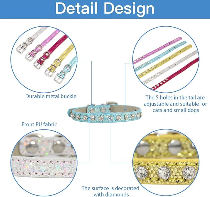 Cat Collar Rhinestone Bling Cute Cat Collars Accessories for Pet Collars Adjustable Ideal for Girl Cats Male Cats(Pink)