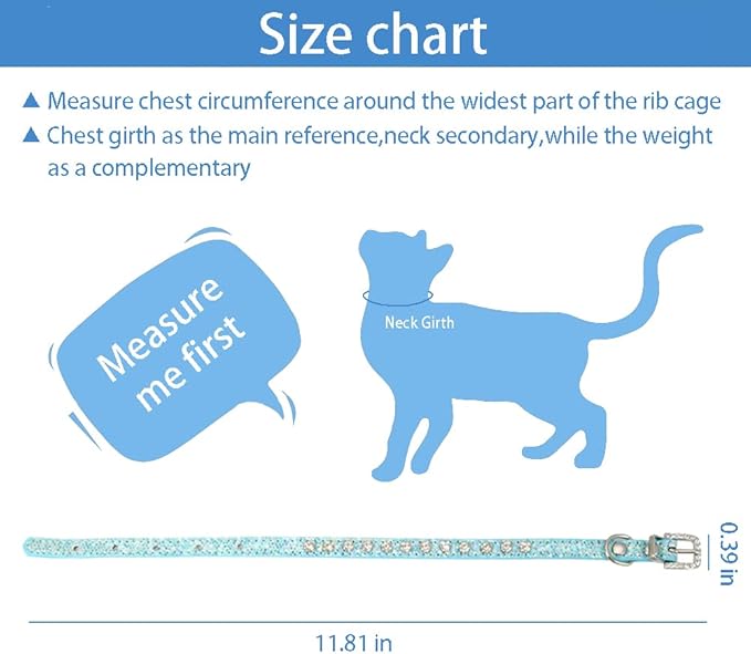 Cat Collar Rhinestone Bling Cute Cat Collars Accessories for Pet Collars Adjustable Ideal for Girl Cats Male Cats(Blue)