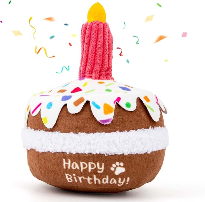 Dog Birthday Toy, Birthday Cake Toys for Puppy Gifts, Squeaky Plush Dog Toys