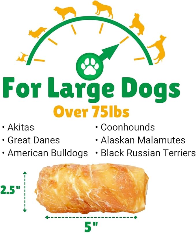 Lucky Premium Treats Chicken Wrapped Dog Treats – USA Made Raw Hide Sticks for Extra Large Size Dogs – Long Lasting, Preservative Free Dog Treats – 12 Chews