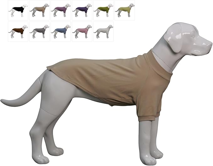 Lovelonglong Ribbed Dog T-Shirt Cotton Knitted Dog Sweaters for All Season Pet T-Shirts for Large Medium Small Dogs Beige M