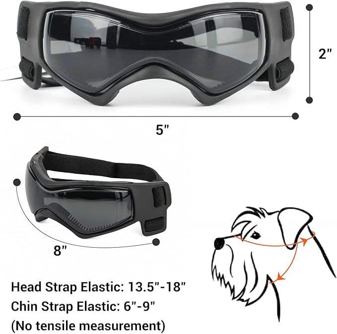 Dog Goggles Medium Breed, Dog Sunglasses Small Breed Dog Eye Sun Light Protection, UV Protection Goggles for Dog with Adjustable Straps, Medium Black