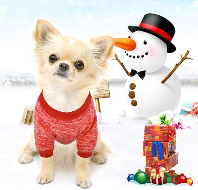 Idepet Pet Dog Classic Knitwear Sweater Fleece Coat Soft Thickening Warm Pup Dogs Shirt Winter Pet Dog Cat Clothes Puppy Customes Clothing for Small Medium Dogs(S,Orange Red)