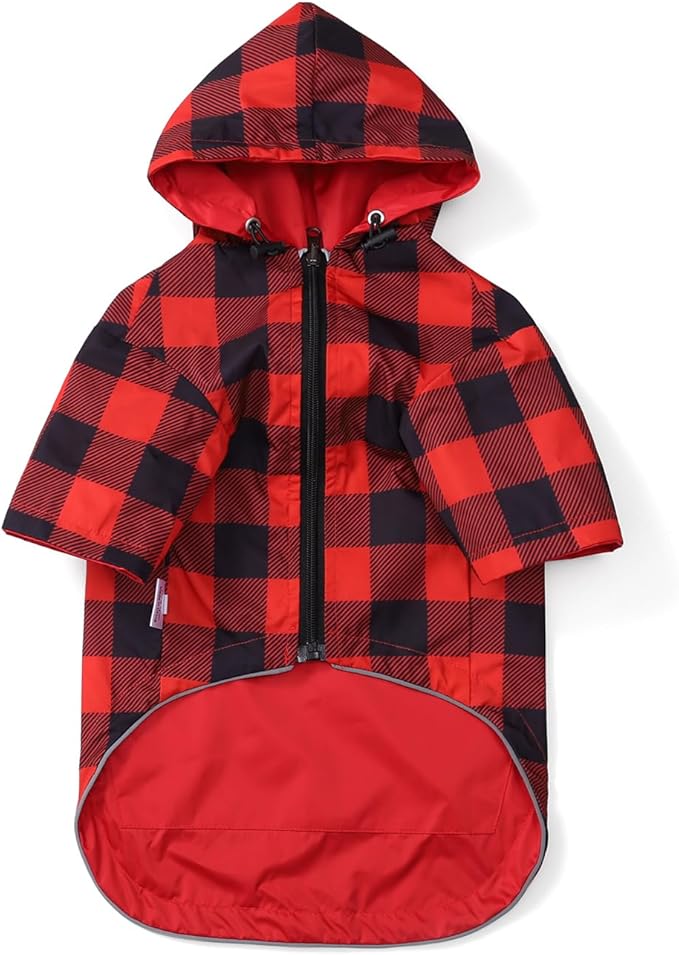 Dog Raincoat Dogs Waterproof Reversible rain Jacket Dog Small Medium Breeds Reflective Zipper Storage Pocket Harness Hole - Red - XL