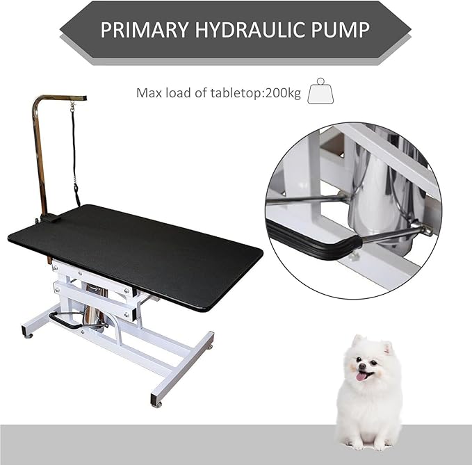 42.5" Hydraulic Dog Grooming Table for Large Dogs Heavy Duty Height Adjustable Dog Grooming Table with Overhead Arm & Noose Height Range 21-36 inch Purple