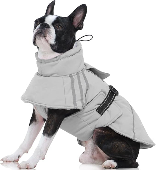 FUAMEY Dog Cold Weather Coats,Dog Winter Jackets for Large Dogs Warm Dogs Coat with Reflective Strips Waterproof Pet Snowsuit Thick Paded Pets Vest for Beagle Corgi Grey L
