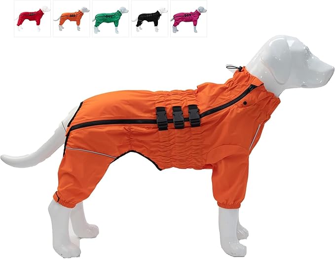 Dogs Waterproof Jacket, Lightweight Waterproof Jacket Reflective Safety Dog Raincoat Windproof Snow-Proof Dog Vest for Small Medium Large Dogs Corgis Dachshund Orange D-S