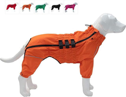 Dogs Waterproof Jacket, Lightweight Waterproof Jacket Reflective Safety Dog Raincoat Windproof Snow-Proof Dog Vest for Corgis Dachshund Small Medium Large Dogs Orange D-L