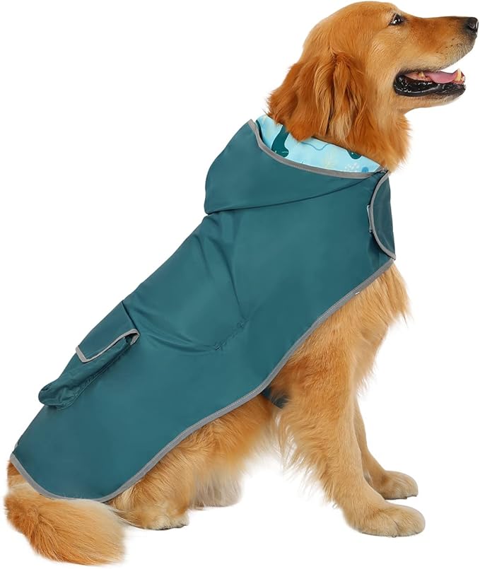 HDE Reversible Dog Raincoat Hooded Slicker Poncho Rain Coat Jacket for Small Medium Large Dogs Dinosaurs - L