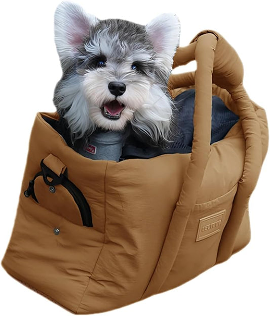 Dog Walking Bag Sling, Dog Carrier Purse with Safety Leash Clip,Warm Soft Sided Pet Carrier Purse for Small Medium Dogs Cats Portable Hands-Free Shoulder Tote for Outdoor Travel (Grayish Green)