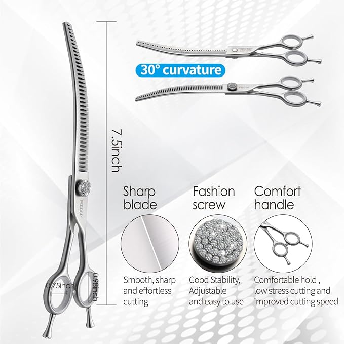 7.5'' Curved Chunkers Shears for Dog Grooming Professional Magic Grooming Scissors with Big Artificial Diamonds 35 Teeth for Large Dogs(7.5 in, Curved Chunkers)