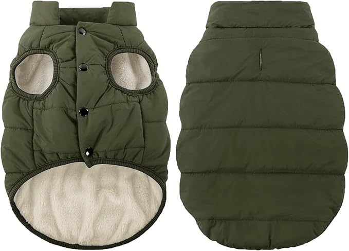 ASENKU Windproof Dog Winter Coat Waterproof Fleece Jacket Cold Weather Pet Apparel for Small Medium Large Dogs (ArmyGreen, XS)