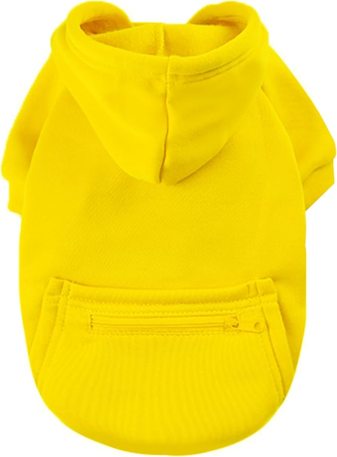 Jecikelon Pet Dog Cold Weather Coat with Pocket Winter Dog Hoodie Warm Puppy Clothes for Small Dogs Chihuahua Clothing (Medium, Y02-Yellow)