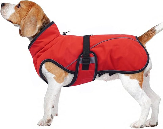 Warm Dog Coat for Winter,Waterproof Jacket with Zipper,Detachable Dog Coat with Adjustable Buckle,Comfortable Jacket for Dogs in Cold and Windy Days.M Red