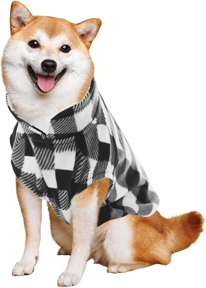 Kama Bridal Dog Spring Autumn Winter Coat Pullover Fleece Vest for Cats & Dogs - Thin Sweater, Black & White Plaid (L)