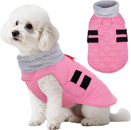 Kuoser Dog Jackets for Small Dogs, Warm Dog Coat with Leash Hole, Winter Jacket Pet Clothes for Cold Weather, Waterproof Doggie Winter Vest for Pug Dachshund, Pink S