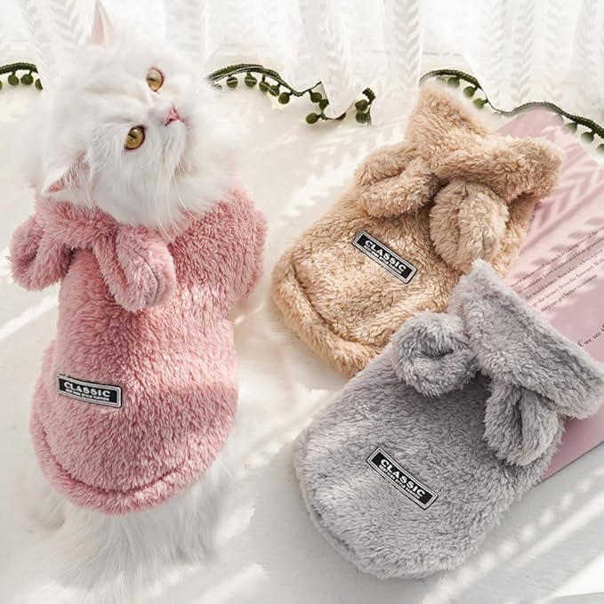 Cat Bunny Ears Costume Cute Dog Kitten Hoodies Sweater Rabbit Ears Puppy Pet Apparel (X-Large,Pink)