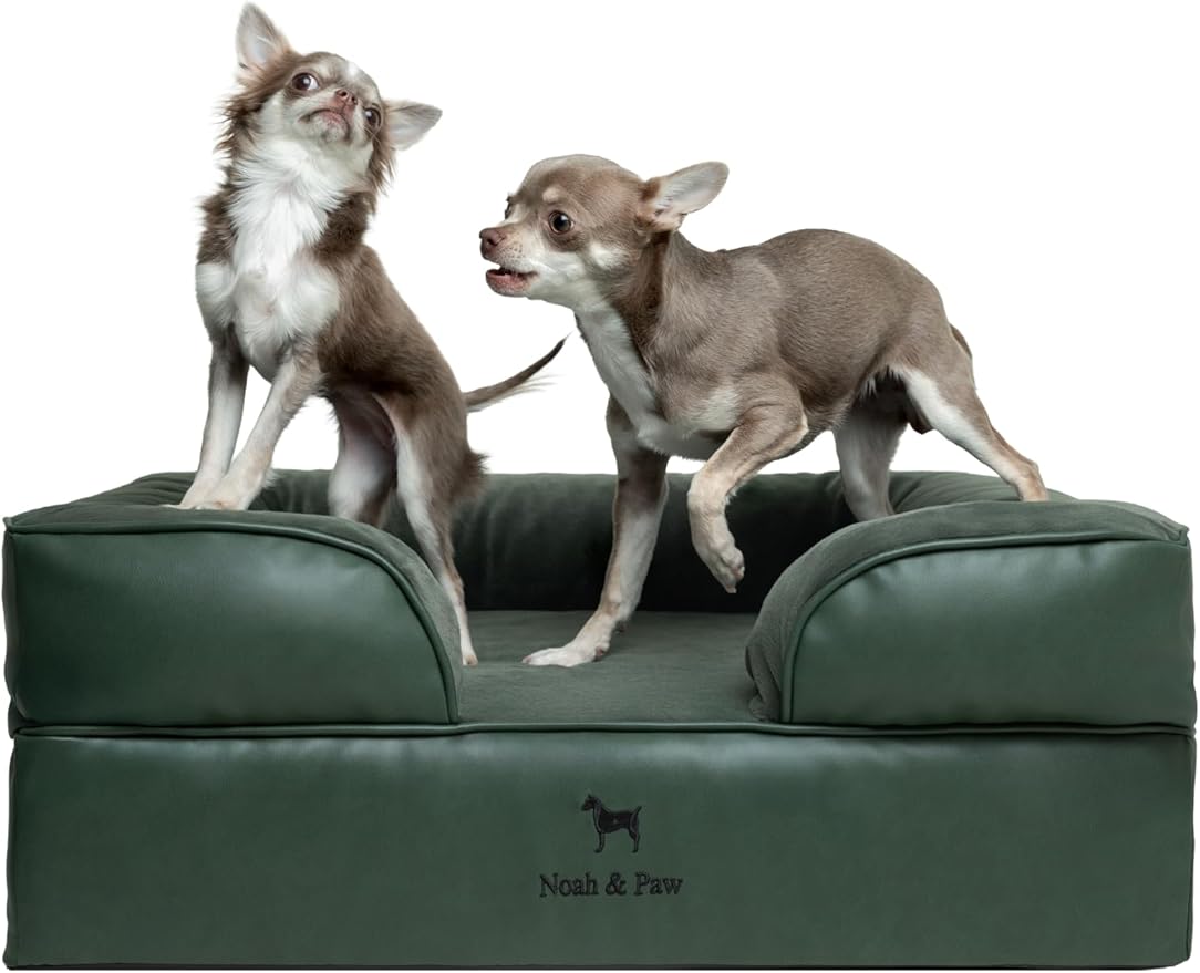 NOAH & PAW Dog Bed, 28x23x11 Inch, Orthopedic Dog Beds for Medium Size Pets, Eggshell Memory Foam Infused with Cooling Gel, Inner Cover, Waterproof, Machine Washable (Faux Leather Sofa Collection)