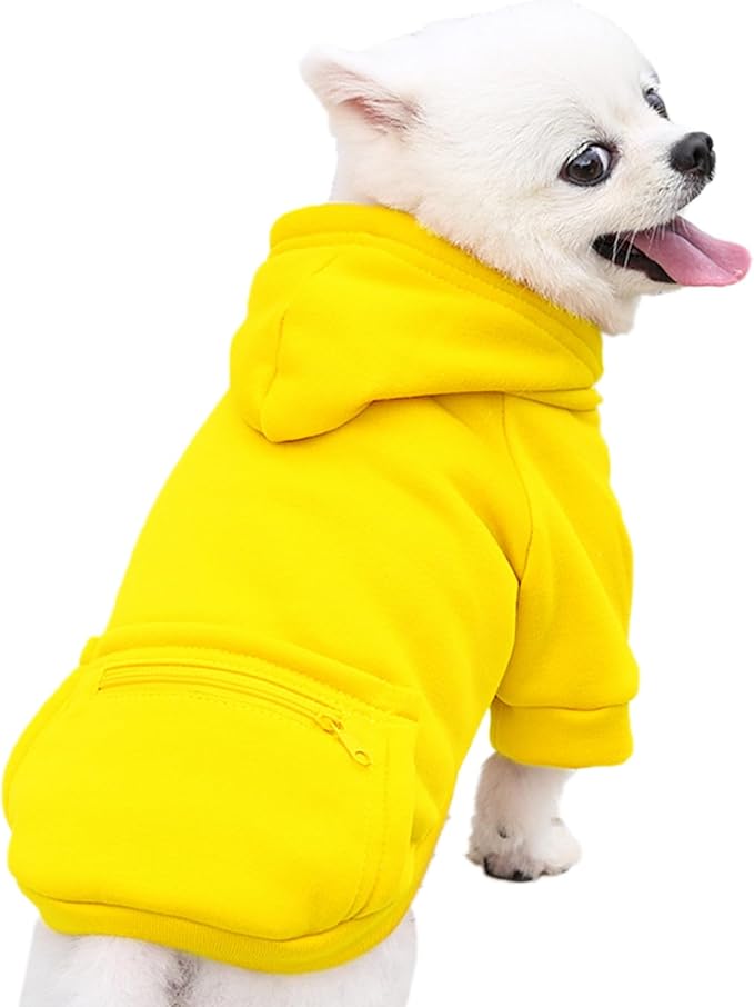 Jecikelon Winter Dog Hoodie Sweatshirts with Pockets Warm Clothes for Small Dogs Chihuahua Coat Puppy Custume Clothing (Large, Y02-Yellow)