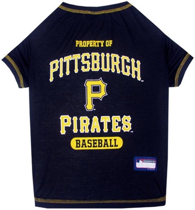 MLB Pittsburgh Pirates Dog T-Shirt, Large. - Licensed Shirt for Pets Team Colored with Team Logos. - Premium Stretchable Materials for The Comfort of Your Dog & cat.