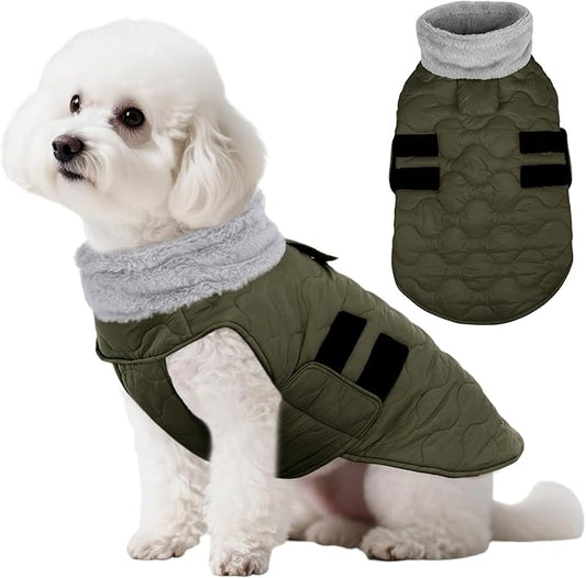 Kuoser Dog Jacket, Warm Dog Coats for Small Dogs, Doggie Winter Jacket Cold Weather Coats with Leash Hole, Winter Coat Apparel for Yorkie Chihuahua, Green XS