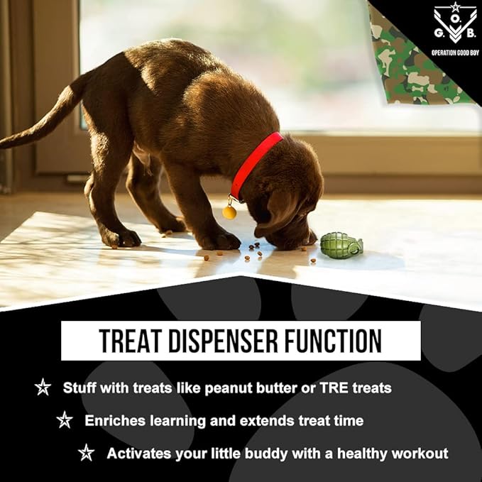 Operation Good Boy Grenade Dog Toy – Durable Chew Toy for Aggressive Chewers, Military-Inspired Design – Tough, Interactive, Teething & Treat-Dispensing Dog Toy for Medium and Large Dogs