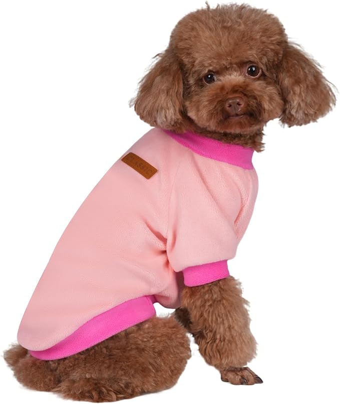 GreenJoy Classic Fleece Dog Sweater – Soft & Warm Stretchy Sweatshirt for Small Dogs & Cats, Cold-Weather Pullover for Everyday Wear (Light Pink, Large)