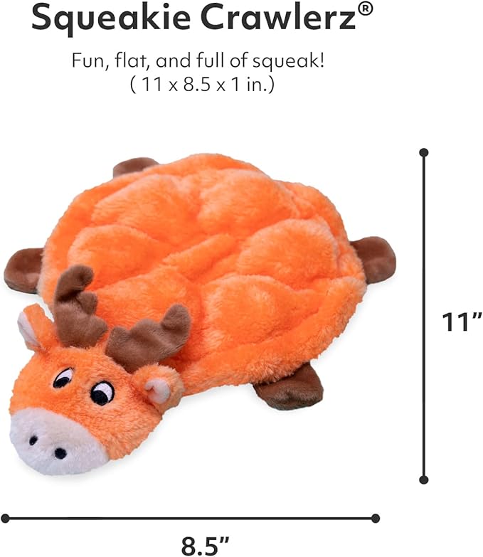 ZippyPaws Squeakie Crawler- No Stuffing Dog Toy to Keep Them Busy, for Small, Medium, & Large Dogs, Squeaky Pet Toy for Boredom, Unstuffed Chew Toy, Soft Plush Puppy Products, Moody The Moose- 12"