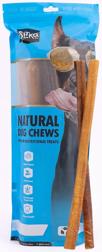 Sitka Farms Bully Sticks XL 12 inch - 6 Count - Bully Sticks 100% Natural and Long Lasting Dog Chews for Medium Large and Small Dogs of All Breeds - Grain & Rawhide Free Chews