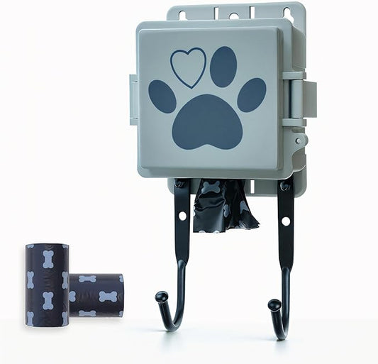 Dog Poop Bag Dispenser Wall Mounted Pet Waste Bags Holder With Hooks And 2 Rolls, Mini All-Weather Doggie Bag Dispenser For Home Inside Or Outside(1 mini dispenser)