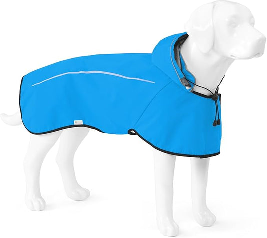 Mile High Life Dog Raincoat, Adjustable Waterproof Pet Rain Jacket, Reflective Hooded Poncho for Small Medium Large Dogs, Lightweight Breathable Pet Rain Coat (Blue,M Chest 22"-28")