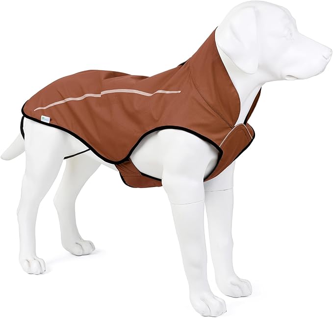 Mile High Life Dog Raincoat, Adjustable Waterproof Reflective Rain Jacket for Small Medium Large Dogs, Lightweight Breathable Pet Rain Coat with Leash Hole(Brown,M Chest 26-32")