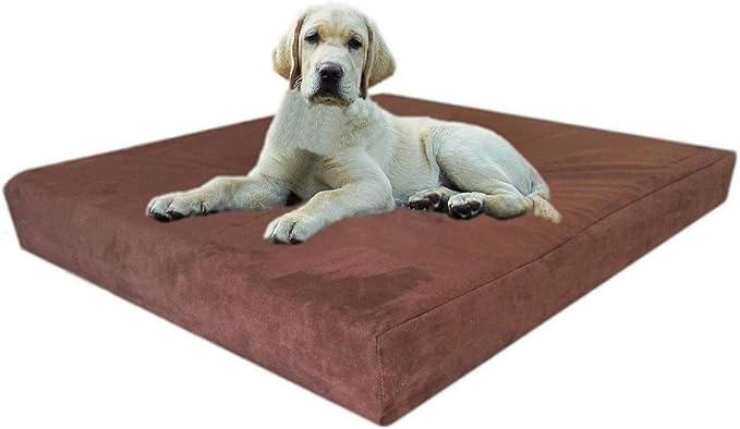 Dogbed4less Orthopedic Gel Infused Memory Foam Dog Bed, Waterproof Liner with Durable Washable Black Canvas + Bonus Brown Microsuede Antislip Covers, 37X27X4 Inches