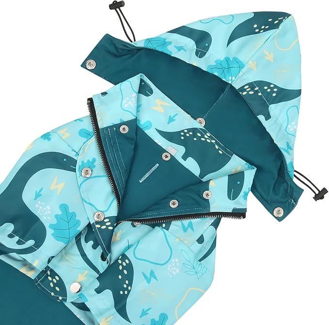 HDE Dog Raincoat Poncho Double Layer Zip Rain Jacket with Removable Hood, Leash Hole for Small to 3XL Dogs and Puppies Dinosaurs - 2XL