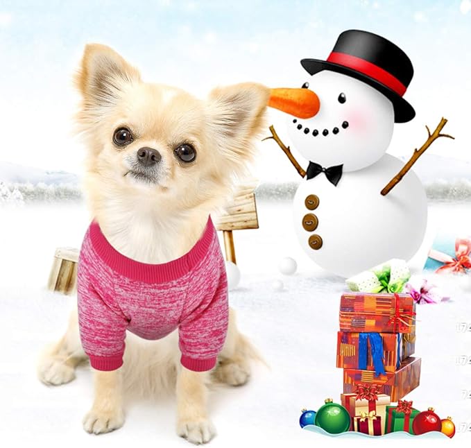 Idepet Pet Dog Classic Knitwear Sweater,Soft Fleece Coat for Small,Medium Dog,Warm Pet Dog Cat Clothes,Soft Puppy Customes (M, Rosered)