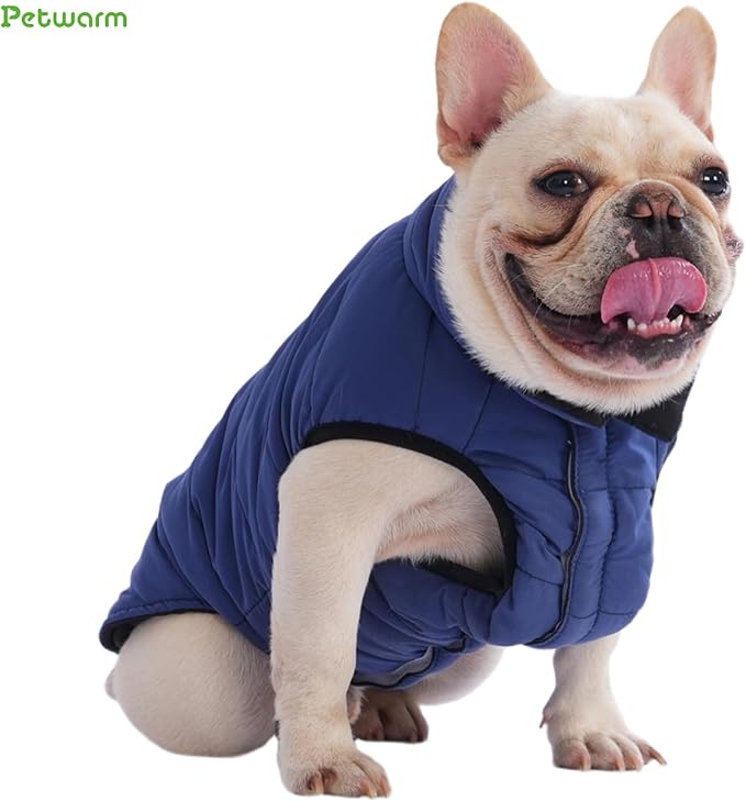 PetWarm Reversible Dog Cold Weather Coats, Waterproof Dog Puffer Vest, Vest for Dogs with Hook-and-Loop Strap, Windproof Outdoor Coat for Winter Walks and Snowy Days, Blue, XS