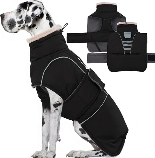 Dog Winter Coat for Small to Large Dogs(XS-XXXL)– Waterproof Windproof Fleece Lined Jacket with Reflective Trim,Pet Vest with Adjustable Buckles, Machine Washable Black 3XL