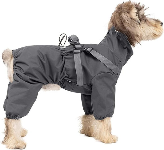 BRKURLEG Dog Raincoat with Harness for Small Dogs, Adjustable Waterproof Dog Rain Jacket, Reflective Rainproof Puppy 4 Legs Raincoat, Full Body Pet Rain Jacket, Dark Grey, L