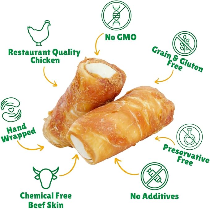 Lucky Premium Treats Chicken Wrapped Dog Treats – USA Made Raw Hide Sticks for Extra Large Size Dogs – Long Lasting, Preservative Free Dog Treats – 4 Chews