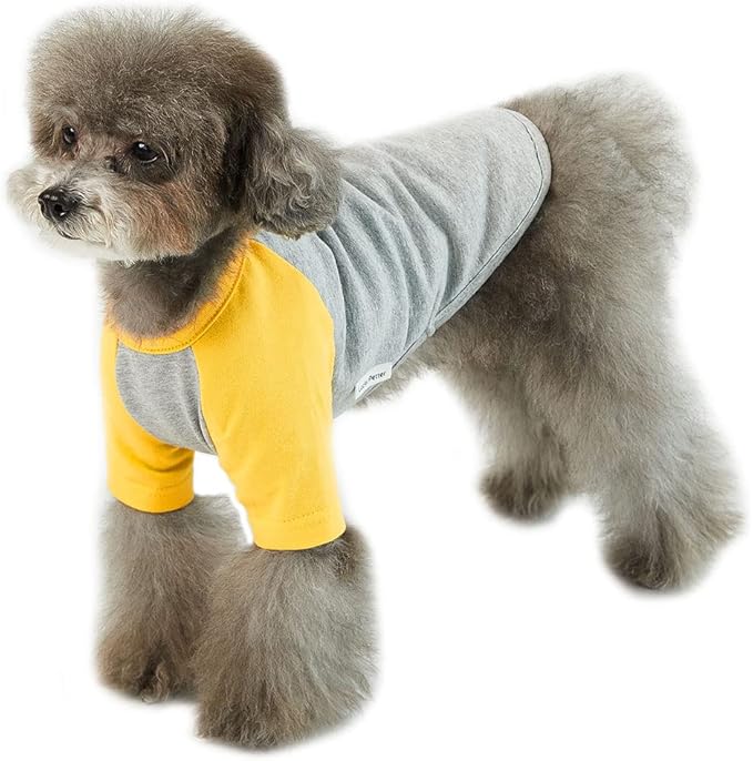Dog Shirt for Small and Large Dogs Raglan Cotton T-Shirts Soft Breathable Dog Shirts pet Clothes Gray Series (Small, Gray/Yellow)