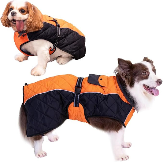 Dog Coat Dogs Winter Coat- Fleece Lined,Water-Resistant,Convertible Collar,Back Reflective Strip&Easy to Wear for Outdoor Walking Dog-Jacket(Orange, X-Small)