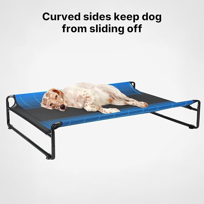 Veehoo Original Outdoor Elevated Dog Bed, Cooling Raised Dog Cot for Large Dogs, Portable Standing Pet Hammock Platform with Washable Breathable Mesh, No-Slip Feet, X-Large, Black, CWC2201