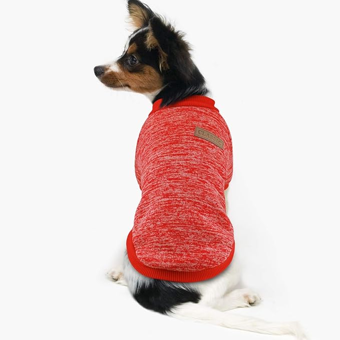 Idepet Pet Dog Classic Knitwear Sweater Soft Fleece Coat Thickening Warm Dogs Shirt Winter Pet Dog Cat Clothes Puppy Customes Clothing for Small Dogs(M,Orange Red)