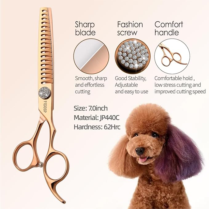 Rose Gold Titanium Chunkers Dog Grooming Scissors 7'' Professional Thinning Shears for Dogs Shih Tzu Teddy Pet Japanese 440C 70% Thinning Rate 18 Teeth(7,Chunker)