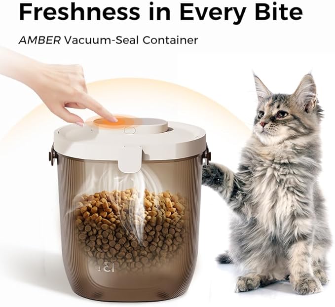 VOOCOO Automatic Dog & Cat Food Container - 16.5lbs Vacuum Sealed Storage Bin, 30-Day Freshness, Translucent Lock Lid & Quick Open, Includes Bags