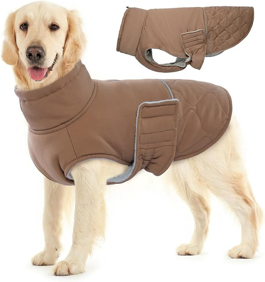 BRKURLEG Dog Winter Coat, Warm Dog Jackets for Small and Medium Large Dogs, Reflective Adjustable Pet Cold Weather Coats, Waterproof Windproof Dogs Snow Jacket Clothes Warm Vest (XXXL, Khaki)