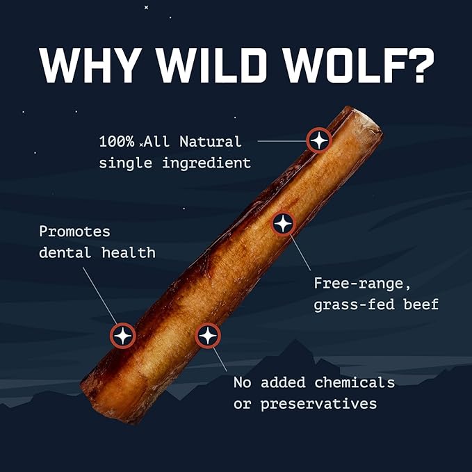 Wild Wolf 12-inch Half-Cut Bully Sticks (1 Pound) 100% Natural and Full of Nutrients - Best for Small to Medium Dogs - Natural Toothbrush - Approximately 12 Sticks - Packed with Love in The USA