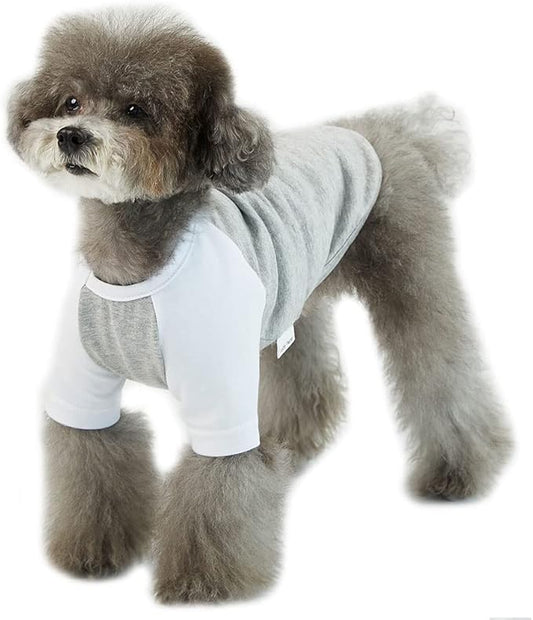 Dog T-Shirt for Small Dogs Raglan Cotton Soft Breathable Dog Shirts Gray/White