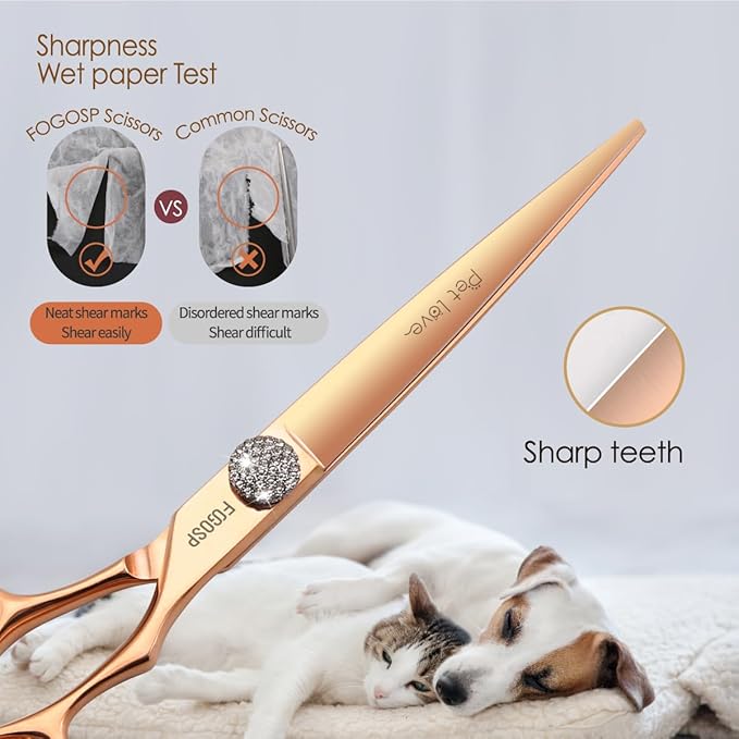 7'' Straight Dog Grooming Scissors Rose Gold Titanium Professional Pet Grooming Shears for Dogs Cat Japan 440C Right Handed Trimming Scissors for Teddy Shih Tzu (7,Straight)