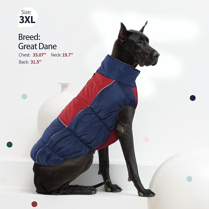 IECOii Extra Large Dog Coat - Thick Fleece Lined, Waterproof Snow Suit, Zippered Pet Jacket, Warm Winter Clothes, 4XL